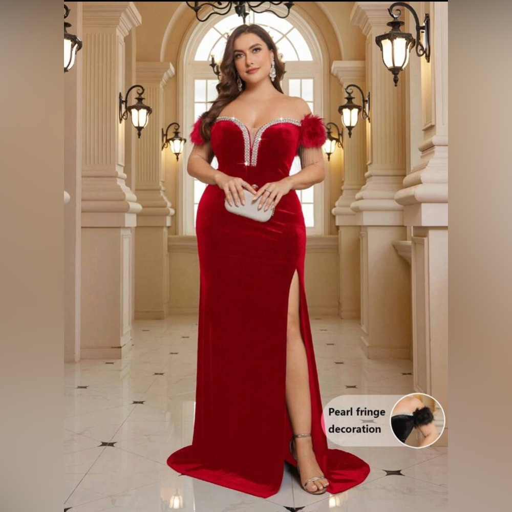 Elegant Red Off-Shoulder Evening Gown